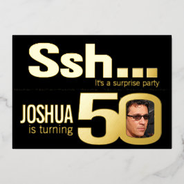 Ssh... Überraschung 50. Geburtstagsparty Gold schw Folieneinladung