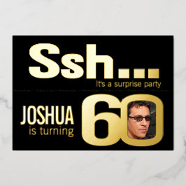 Ssh... Überraschung 60. Geburtstagsparty Gold schw Folieneinladung