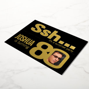 Ssh... Überraschungs-80. Geburtstagsfeier Gold Sch Folieneinladung