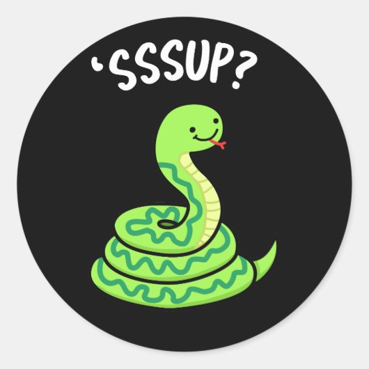 Sssup Funny Hissing Snake Pun Dark BG Runder Aufkleber (Vorderseite)