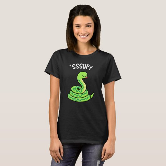 Sssup Funny Hissing Snake Pun Dark BG T-Shirt (Vorne ganz)