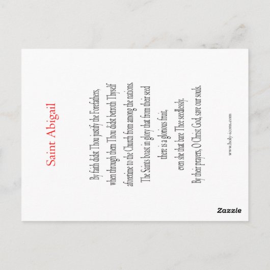 St. Abigail-Gebetskarte Postkarte (Rückseite)