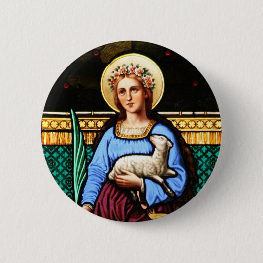 St. Agnes von Rom, Lamm und Palmblatt halten Button (Vorderseite)