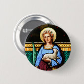 St. Agnes von Rom, Lamm und Palmblatt halten Button (Vorne & Hinten)