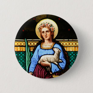 St. Agnes von Rom, Lamm und Palmblatt halten Button