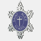 St. Alice Schule Traditionelles Blau und Weiß Schneeflocken Zinn-Ornament (Rechts)
