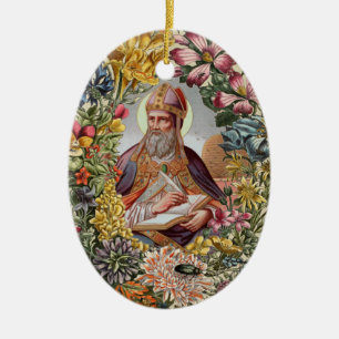 St. Ambrosius von Mailand mit Blumen, Bienen und B Keramik Ornament