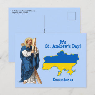 St. Andreas mit Flagge-Karte der Ukraine Festtagsp Postkarte