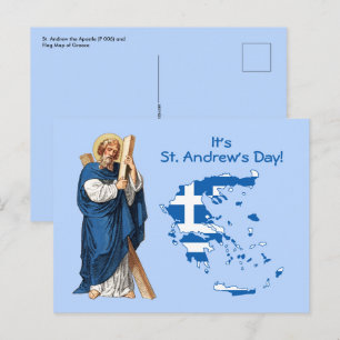 St. Andrew mit Flag-Map of Greece Fest Day Postkarte