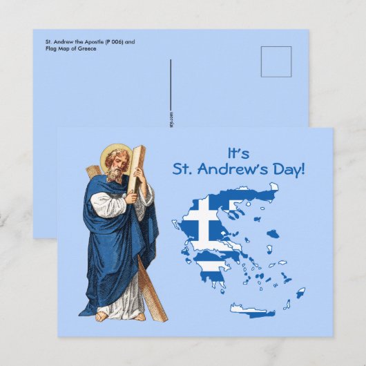St. Andrew mit Flag-Map of Greece Fest Day Postkarte (Vorne/Hinten)