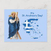 St. Andrew mit Flag-Map of Greece Fest Day Postkarte (Vorderseite)