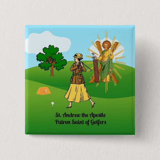 St. Andrew und Upscale Lady Golfer Button (Vorderseite)