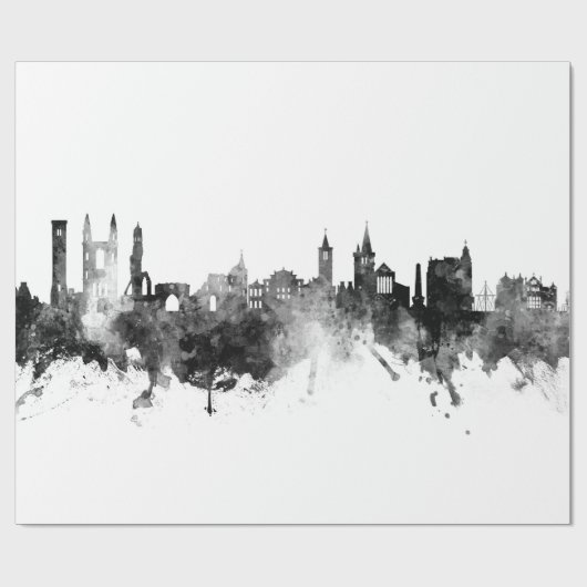 St Andrews Scotland Skyline Black White Geschenkpapier (Flach)