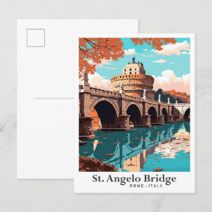 St Angelo Brücke Rom Vintage Reiseillustration Postkarte