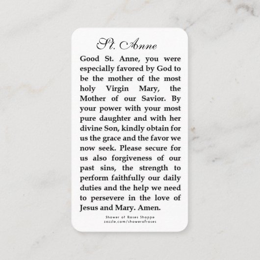 St. Anne mit gesegneter Jungfrau Mary Jesus Gebet Platzkarte (Rückseite)