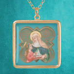 St. Anne und BVM in einer Barbed Quatrefolie (BK67 Vergoldete Kette<br><div class="desc">St. Anne—Ehefrau des hl. Joachim; Mutter von Maria, die gesegnete Jungfrau; Großmutter von Jesus. St. Anne lehrt Maria, die Schriften aus einem Buch oder einer Schrift zu lesen, ist vielleicht das* bekannteste Motiv für zeitgenössische Betrachter, das diesen Heiligen darstellt. Statuen von St. Anne und Young Mary zieren unzählige katholische Kirchen,...</div>