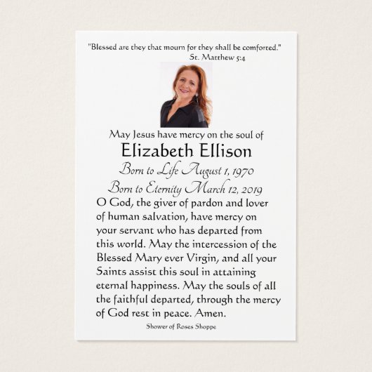 St. Anthony Katholic Beerdigung Gedenkkarte - (Rückseite)