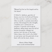 St. Anthony of Padua Holy Cards Visitenkarte (Rückseite)