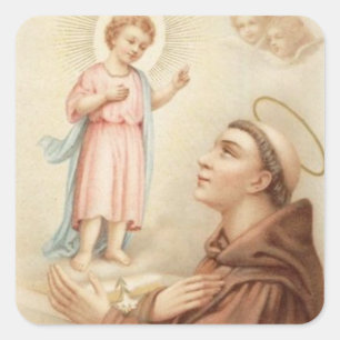 St. Anthony von Padua Baby Jesus Quadratischer Aufkleber