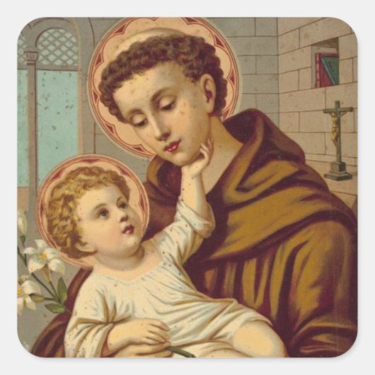 St. Anthony von Padua Baby Jesus Quadratischer Aufkleber (Vorderseite)
