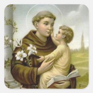 St. Anthony von Padua Baby Jesus Quadratischer Aufkleber