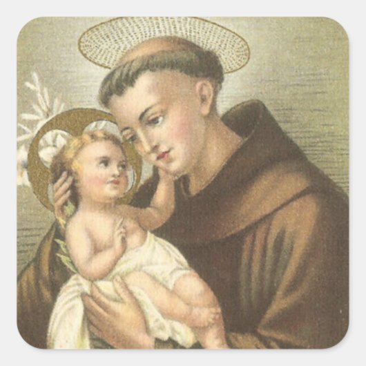 St. Anthony von Padua mit dem Baby Jesus Quadratischer Aufkleber (Vorderseite)