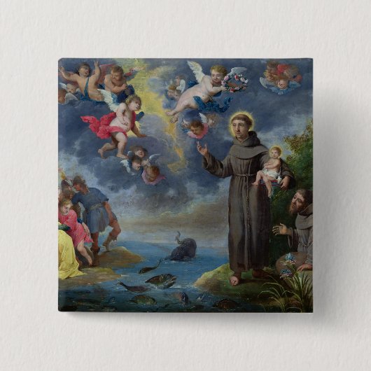 St Anthony von Padua predigend zu den Fischen Button (Vorderseite)