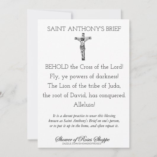 St. Anthony's Brief Katholisches Gebet Religiös Karte (Rückseite)