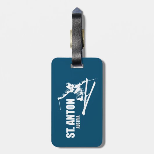 St. Anton Austria Skier Gepäckanhänger (Rückseite vertikal)
