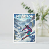 St. Anton Austria Skier Skiing Postkarte (Stehend Vorderseite)