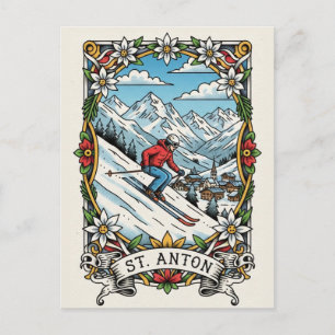 St. Anton Österreich Skifahrer Skifahren Postkarte