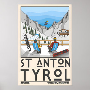St Anton Tirol Ski-Druck, Chalet und Berg Poster