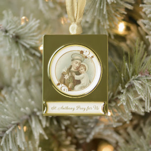 St. Antonius von Padua Baby Jesus religiös Banner-Ornament Gold