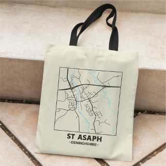 St Asaph, Denbighshire City Map Tote Bag Tragetasche