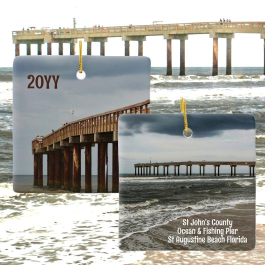 St Augustine Beach FL Pier Fotografie mit Jahr Keramikornament