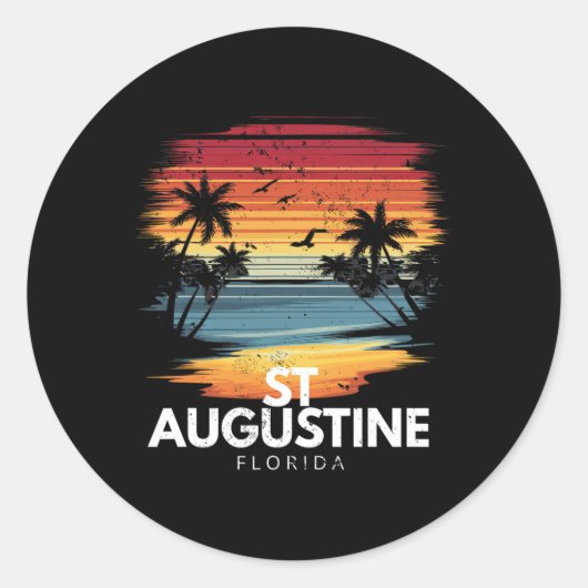 St Augustine Beach Florida Surfbrett Surfen Vinta Runder Aufkleber (Vorderseite)