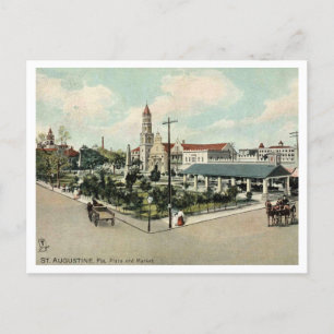 St Augustine FL, Plaza and Market, 1908 Retro Postkarte