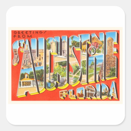 St. Augustine Florida FL Vintage Reise Souvenir Quadratischer Aufkleber (Vorderseite)