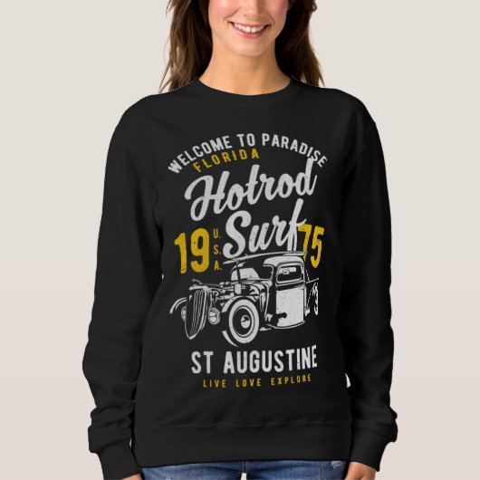 St Augustine Florida Retro Hotrod Surf Distressed  Sweatshirt (Vorderseite)