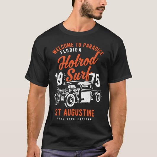 St Augustine Florida Retro Hotrod Surf Distressed T-Shirt (Vorderseite)