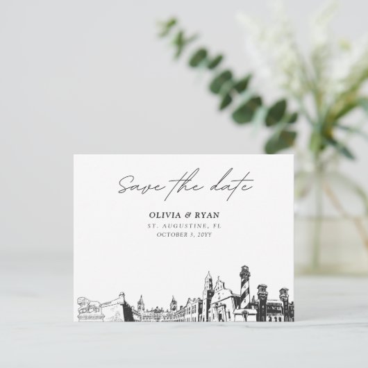 St. Augustine Save the Date Postcard Wedding Postkarte (Stehend Vorderseite)