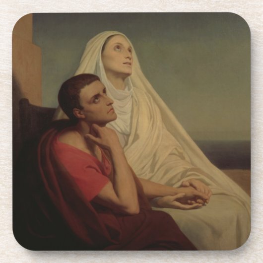 St Augustine und sein Mutter St. Monica, 1855 Getränkeuntersetzer (Vorderseite)