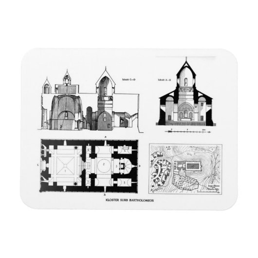 St. Bartholomew Kloster Boden und Kreuzplan Magnet (Horizontal)