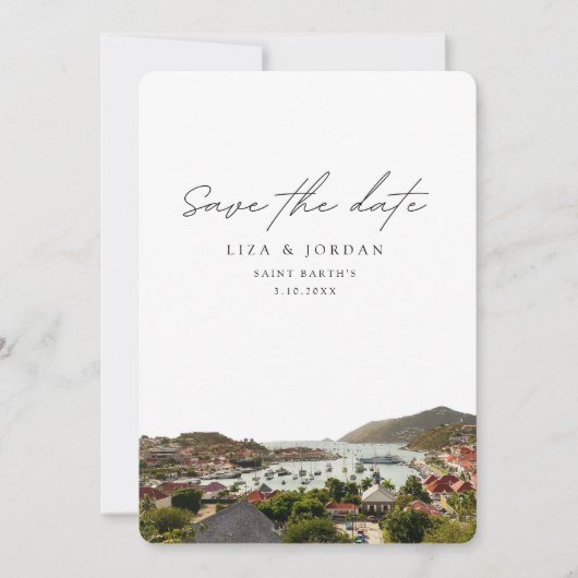 St Barth's Save the Date Landschaftliche Hochzeit Einladung (Vorderseite)