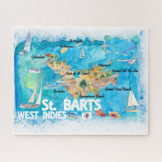 St Barts Antilles Illustrated Caribbean Travel Map Puzzle (Horizontal)