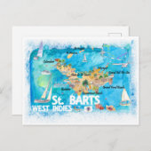 St Barts Antilles Illustrierte Karibikkarte Postkarte (Vorne/Hinten)
