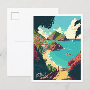 St Barts karibische Kunst Reise Vintage-Illustrati Postkarte