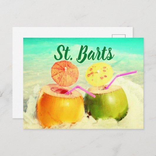 St. Barts Kokosnüsse Postkarte (Vorne/Hinten)