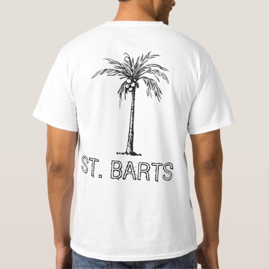 St. Barts Kokospalme Schwarz-Weiß-Design T-Shirt (Rückseite)