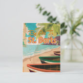 St Barts Vintage Reiseplakat Postkarte (Stehend Vorderseite)